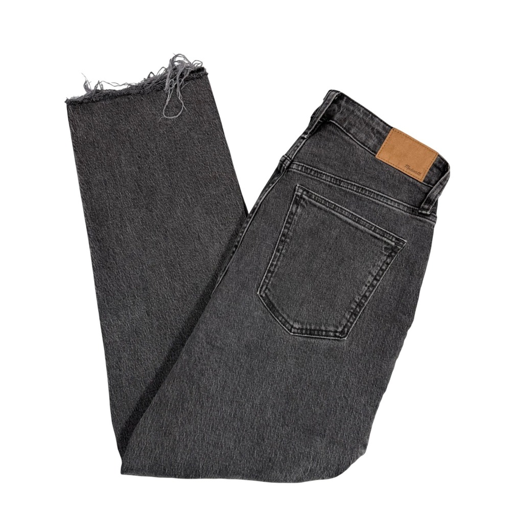 Madewell Women's Straight Leg Jeans in Washed Black with Tan Patch
